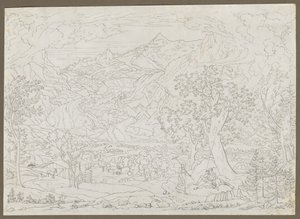 Ön Planda Avcı ve Köylü Kız ile Grindelwald Buzulu, yaklaşık. 1823. by Joseph Anton Koch