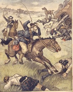 1850-1902 Anglo-Zulu ve Anglo-Boer Savaşları sırasında İngiliz devriyesine saldıran Boer komando, illüstrasyon