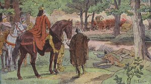 Charlemagne'nin ordusu bir Alman köyünü yakıyor ve sakinlerini katlediyor (renkli taş)
