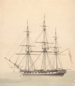 Deniz Üniformalı Üç Figür ve Union Jack ile Tek Korvet (?) by Joseph Cartwright