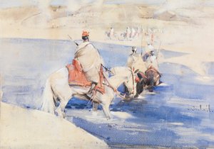Bir Arap Baskını (kağıt üzeri guajlı suluboya) by Joseph Crawhall