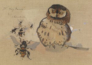 Baykuş ve Arılar (keten üzerine guaş) by Joseph Crawhall