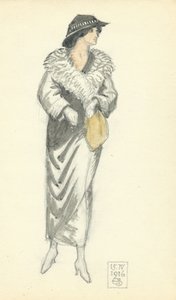 Fashionable Lady, 15.IV.1916, 1916 (kağıt üzerine kalem & mürekkep ve wc) by Joseph Edward Southall