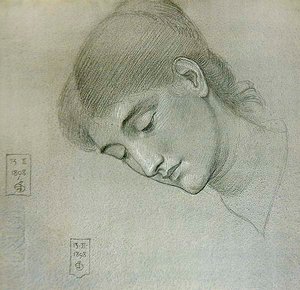 Aşağı Bakan Bir Kızın Baş Çalışması by Joseph Edward Southall