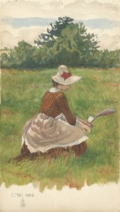 Sahilde çimen toplayan kadın 1.VIII.1886, 1886 (kağıt üzerinde kalem & wc) by Joseph Edward Southall