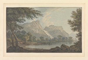 Lodore Rocks -- sonbahar ve kır evi - mesafe by Joseph Farington