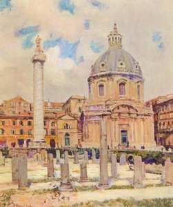 Roma: Trajan Forumu (renkli lito) by Joseph Felix Bouchor