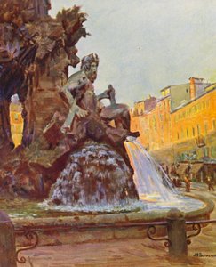 Roma: Navona Meydanı, Bernini Çeşmesi (renkli taş baskı) by Joseph Felix Bouchor