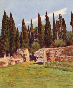 Roma: Villa Hadriana, Yunan Tiyatrosu Sütunu (renkli taş baskı) by Joseph Felix Bouchor