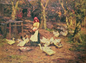 Ördekleri beslemek by Joseph Harold Swanwick