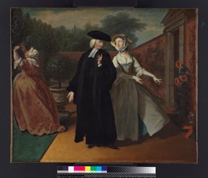 Pamela shows Mr Williams a hiding place for her letters, from `Pamela: or Virtue Rewarded