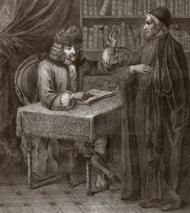 Voltaire ve keşiş - VOLTIER, Francois-Marie Arouet - bir din adamıyla. Voltaire ve bir rahip (Din) - Joseph Lante tarafından gravür - 1764 by Joseph Lante