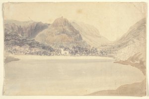 Grassmere Gölü ve Kilisesi (kağıt üzerine kalem üzerine suluboya) by Joseph Mallord William (attr.to) Turner
