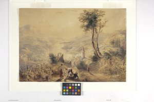 Berncastle (Oberwesel) (kirli beyaz kağıt üzerine suluboya ve guaş) by Joseph Mallord William Turner