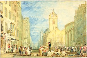 High Street, Edinburgh, c.1818 (sulu boya, tükenmez kalem, mürekkep, grafit ve dokuma kağıt üzerine kazıma) by Joseph Mallord William Turner