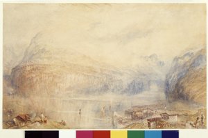 Brunnen'den Lucerne Gölü (beyaz kağıt üzerine suluboya ve guaj) by Joseph Mallord William Turner
