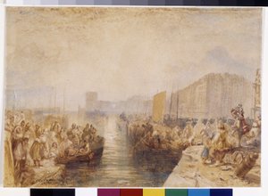 Le Havre: Günbatımı (beyaz kağıt üzerine kalem ve kırmızı mürekkeple güçlendirilmiş suluboya) by Joseph Mallord William Turner