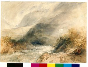 Llanthony Abbey, Monmouthshire (beyaz kağıt üzerine kalem üzerine suluboya) by Joseph Mallord William Turner