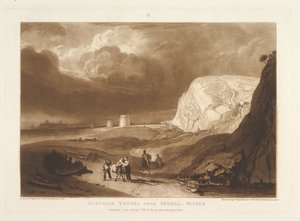 Bexhill yakınlarındaki Martello Kuleleri, Sussex Liber Studiorum, bölüm VII, levha 34, Haziran 1811. by Joseph Mallord William Turner