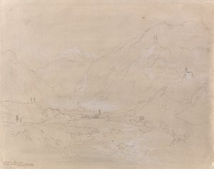 Valley in Town ile Dağlık Manzara, 1840 dolayları (grafit ve kağıt üzerinde gri yıkama) by Joseph Mallord William Turner