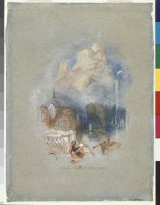 Nicholas Poussin'S Doğduğu Yer (mavi kağıt üzerine kırmızı mürekkeple güçlendirilmiş suluboya ve guvaş) by Joseph Mallord William Turner