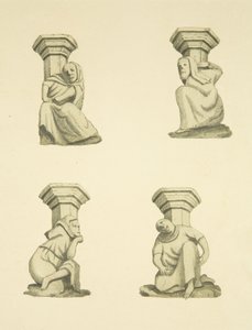 St Mary Redcliffe kulesinde (başlangıçta heykelleri destekleyen) dört kafes kiriş (kağıt üzerine sulu boya) by Joseph Manning