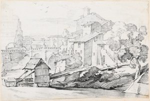 Ponte Sant'Angelo ve Tiber'in Doğu Yakasındaki Evler by Joseph Marie Vien