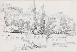 Uzakta Santa Maria del Popolo ile Roma Duvarları by Joseph Marie Vien