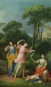Uyuyan Aşk Tanrısını Çiçeklerle Süsleyen Genç Yunan Kızları, 1773
