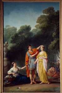 Galante sahnesi: “” Metresini bir çiçek çelengi ile taçlandıran bir sevgili”” Resim Joseph Marie Vien l