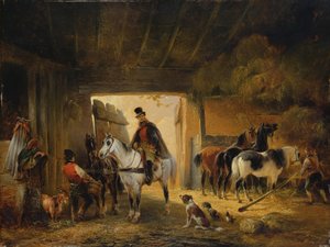 Bir Ahırda Atını Sulayan Bir Binici, 1840 by Joseph Moerenhout