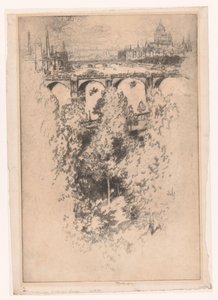 Londra, Waterloo Köprüsü üzerinden (nesne üzerinde başlık) by Joseph Pennell (signed by artist)
