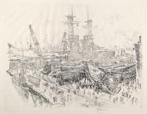 Denizaltı Avcıları İnşası, 1917. by Joseph Pennell