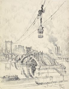 Köprünün İnşası, Minneapolis, 1915 by Joseph Pennell