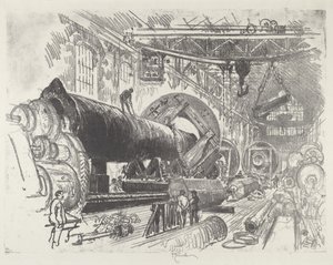 Büyük Silahı Kesmek ve Çevirmek, 1916. by Joseph Pennell