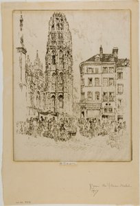 Çiçek Pazarı ve Tereyağı Kulesi, Rouen by Joseph Pennell