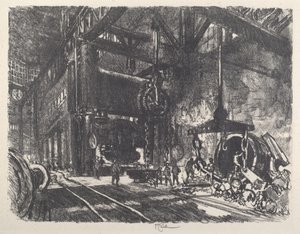 Brobdingnag Ülkesinde, Zırh Plakası Bükme Presi, 1917. by Joseph Pennell