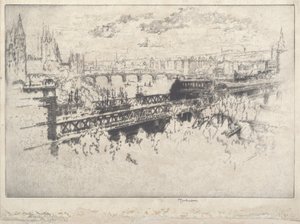 Londra, Charing Cross Köprüsü üzerinde by Joseph Pennell