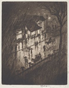 Yağmurlu Gece, Charing Cross Shoplar by Joseph Pennell