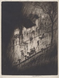 Yağmurlu Gece, Charing Cross Shoplar by Joseph Pennell