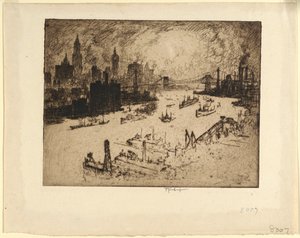Williamsburg Köprüsü'nden gün batımı by Joseph Pennell