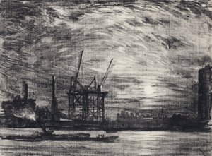 Waterloo üzerinde gün batımı by Joseph Pennell