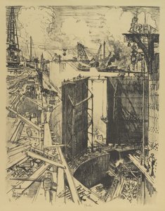 Muhafız Kapısı, Gatun Kilidi, 1912 by Joseph Pennell
