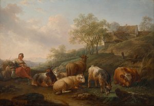 Sığır otlayan manzara by Joseph Roos d. Ä.