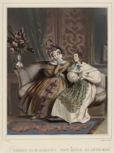 Kadın. Moda galerisi, ca. 1830: Beni ne kadar seviyor!!! (...) by Joseph Rose Lemercier