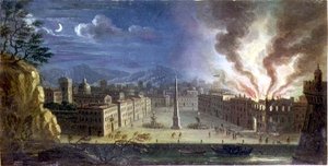 Geceleri yanan bir bina ile bir İtalyan limanında bir meydan by Joseph Ruiz