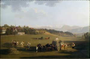 Bern yakınlarında saman hasadı by Joseph Simon Volmar