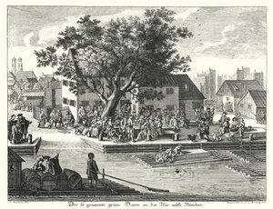Münih yakınlarındaki Gruene Baum (Yeşil Ağaç) Han (gravür) by Joseph Stephan