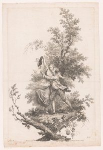 Üzüm dolu bir şapka ile kucaklayan kadın ve erkek Sonbahar mevsimi Four Seasons (dizi adı) by Joseph Wagner (possibly)