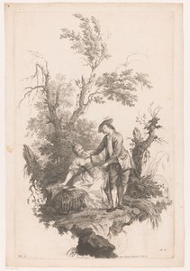 Bir sepet kümes hayvanları ile kadın ve erkek Yaz Four Seasons (dizi adı) by Joseph Wagner (possibly)
